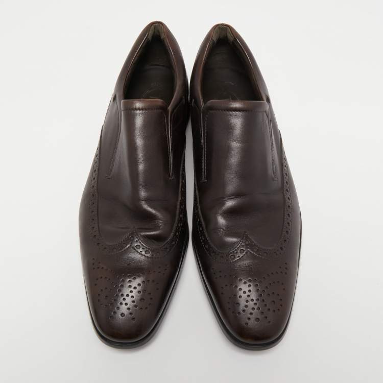 Pre Owned Tod's Brown Brogue Leather Slip On Loafers Size 43