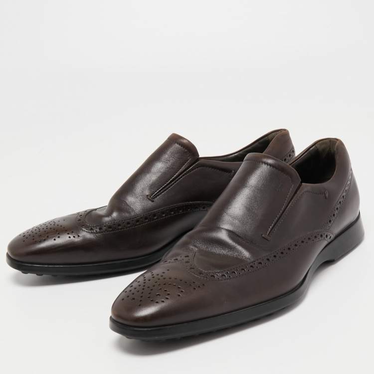 Pre Owned Tod's Brown Brogue Leather Slip On Loafers Size 43