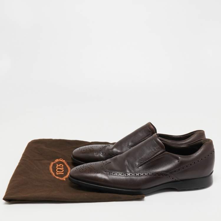 Pre Owned Tod's Brown Brogue Leather Slip On Loafers Size 43