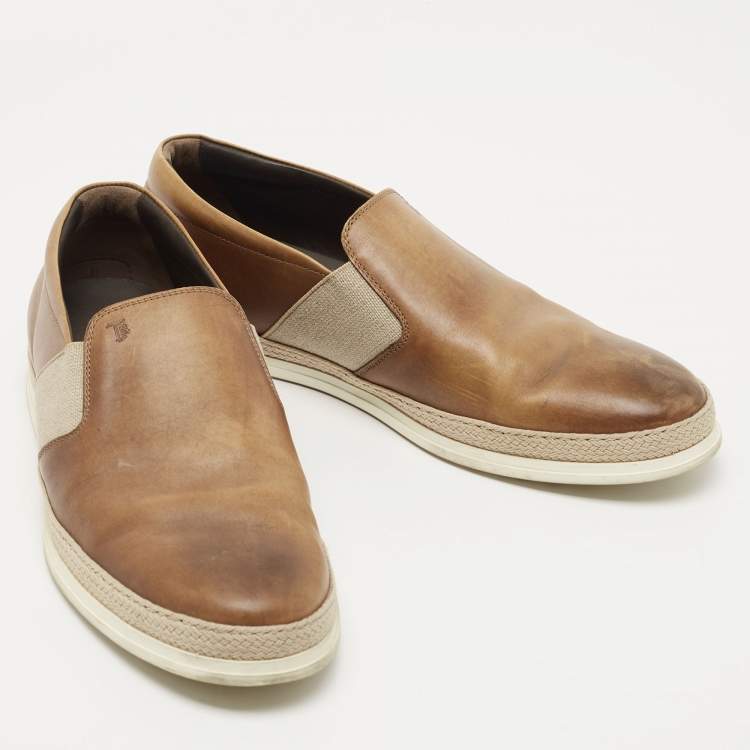 Pre Owned Tod's Two Tone Leather Espadrille Slip On Loafers Size 44.5