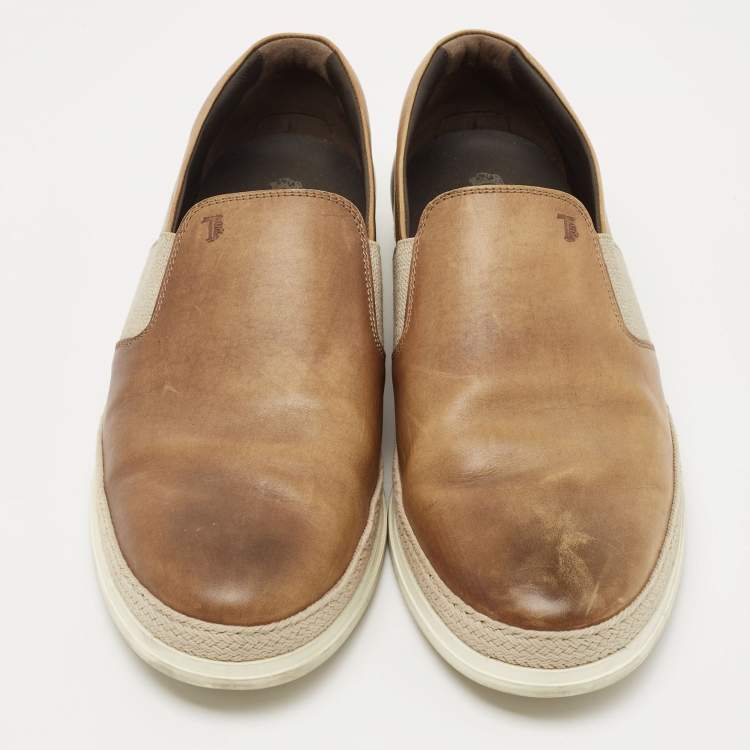 Pre Owned Tod's Two Tone Leather Espadrille Slip On Loafers Size 44.5
