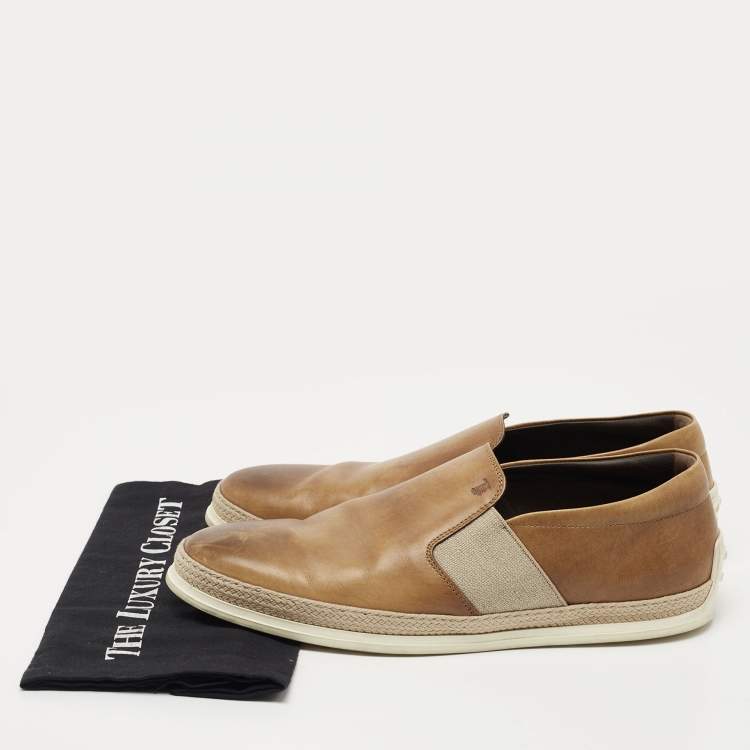 Pre Owned Tod's Two Tone Leather Espadrille Slip On Loafers Size 44.5