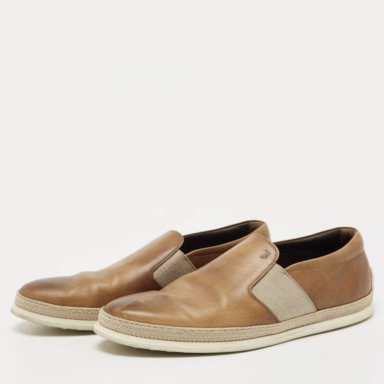 Pre Owned Tod's Two Tone Leather Espadrille Slip On Loafers Size 44.5