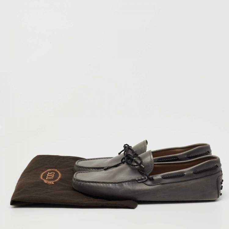 Pre Owned Tod's Grey Leather Slip On Loafers Size 44