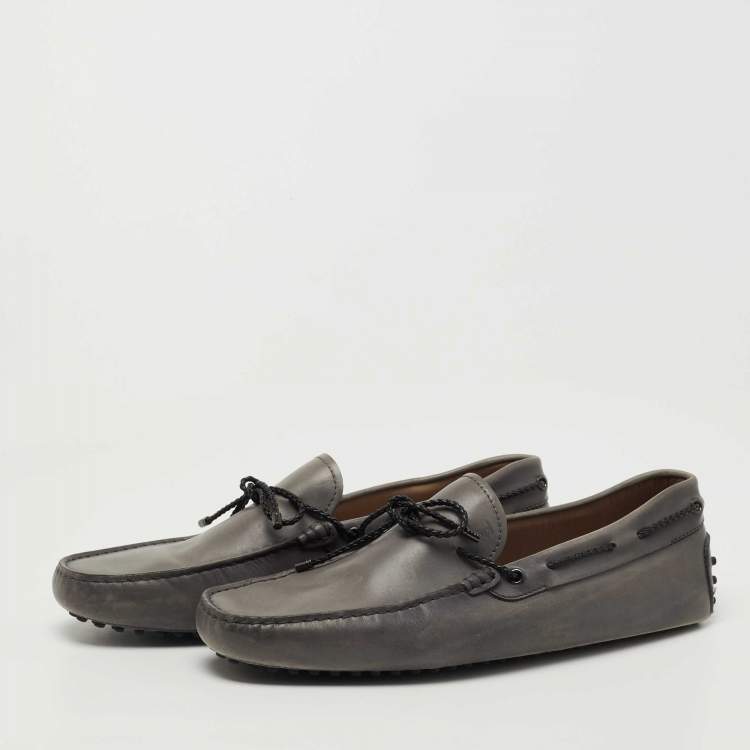Pre Owned Tod's Grey Leather Slip On Loafers Size 44
