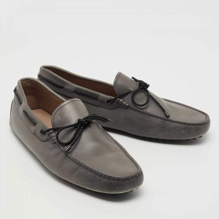 Pre Owned Tod's Grey Leather Slip On Loafers Size 44