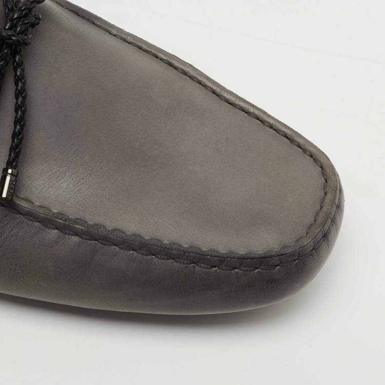 Pre Owned Tod's Grey Leather Slip On Loafers Size 44