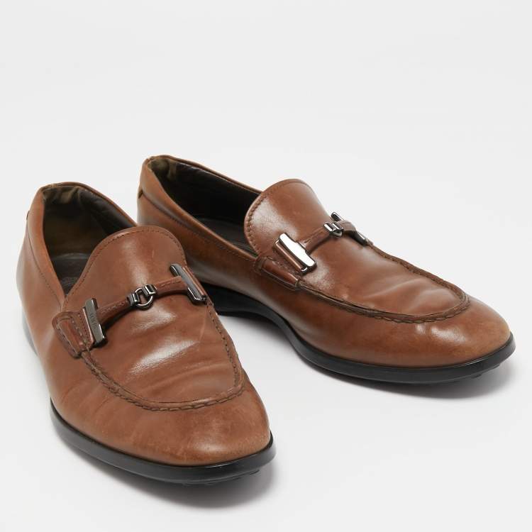 Pre Owned Tod's Brown Leather Slip On Loafers Size 40