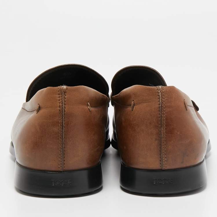 Pre Owned Tod's Brown Leather Slip On Loafers Size 40