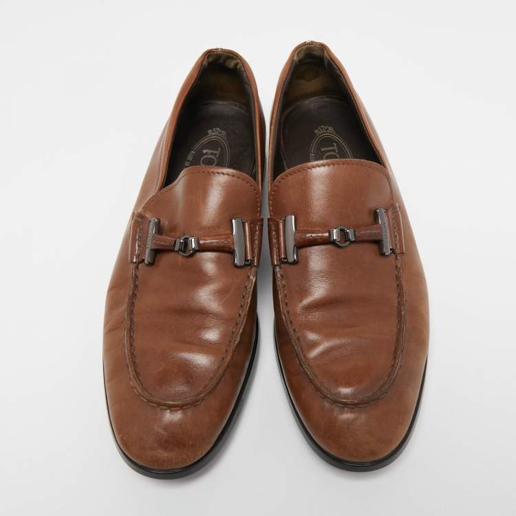 Pre Owned Tod's Brown Leather Slip On Loafers Size 40