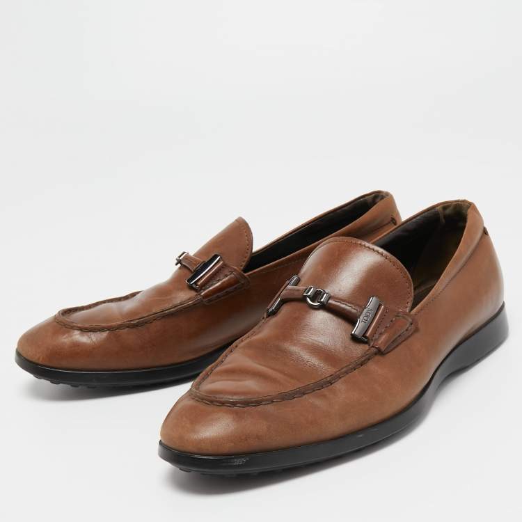 Pre Owned Tod's Brown Leather Slip On Loafers Size 40