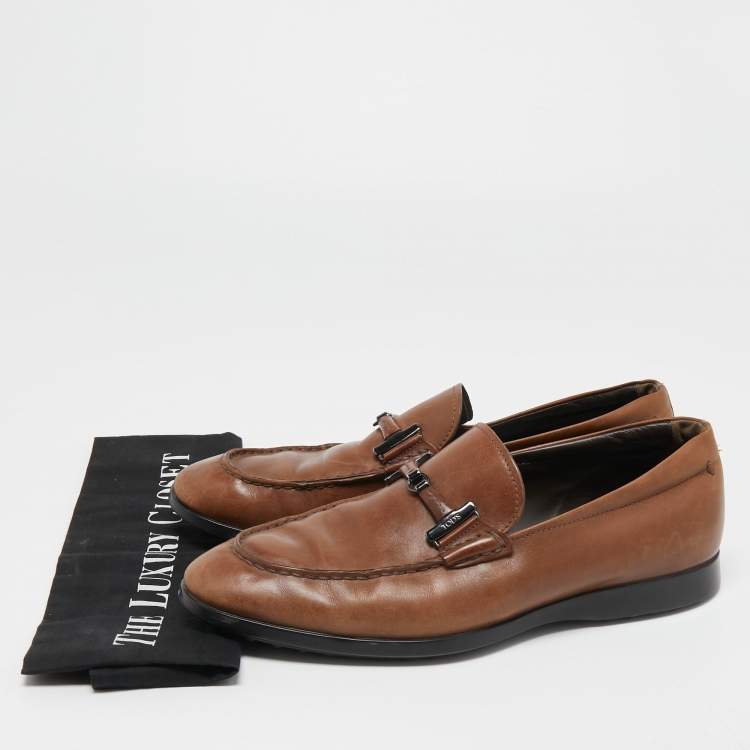 Pre Owned Tod's Brown Leather Slip On Loafers Size 40