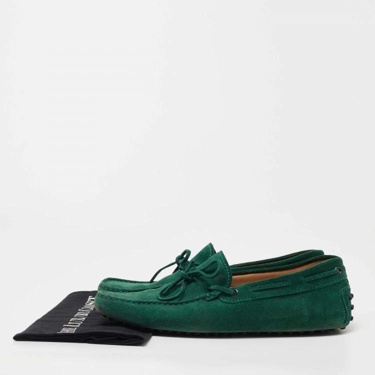 Pre Owned Tod's Green Suede Bow Slip On Loafers Size 43