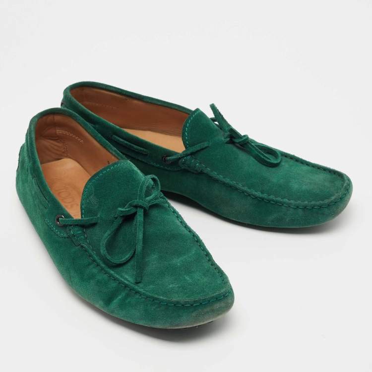 Pre Owned Tod's Green Suede Bow Slip On Loafers Size 43