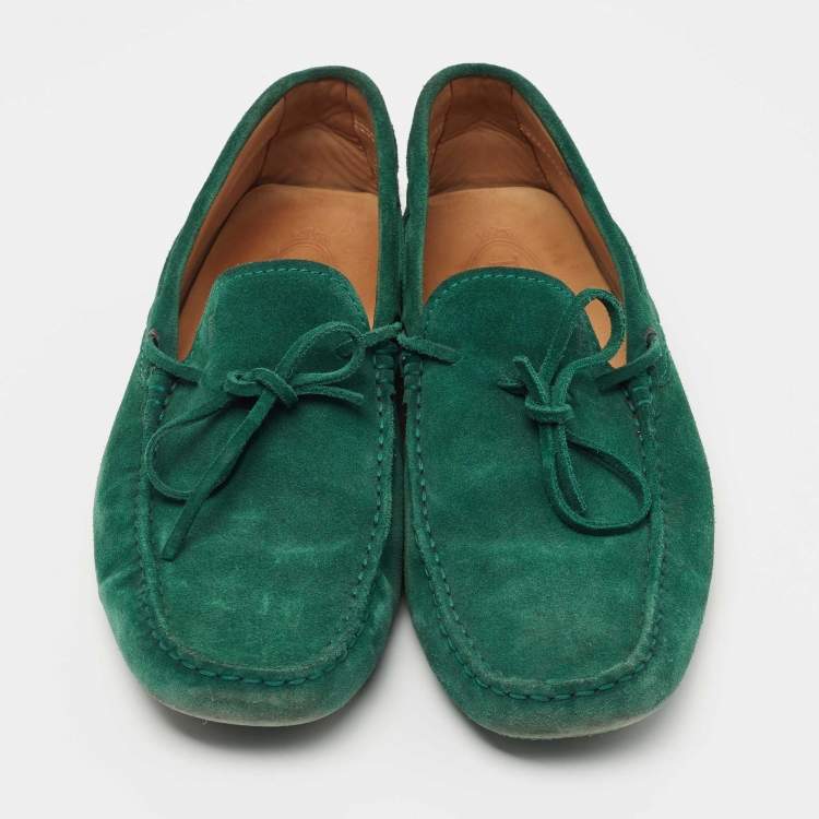 Pre Owned Tod's Green Suede Bow Slip On Loafers Size 43