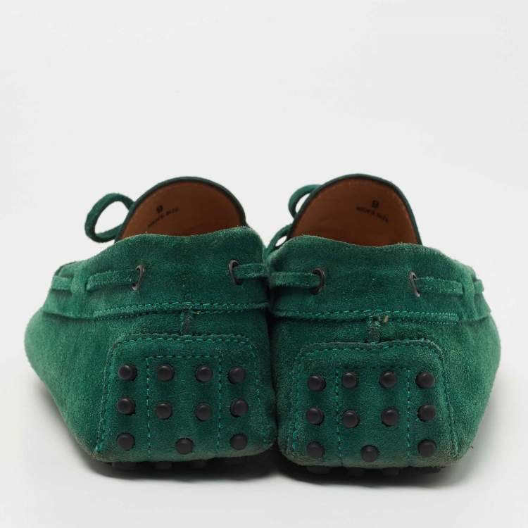 Pre Owned Tod's Green Suede Bow Slip On Loafers Size 43