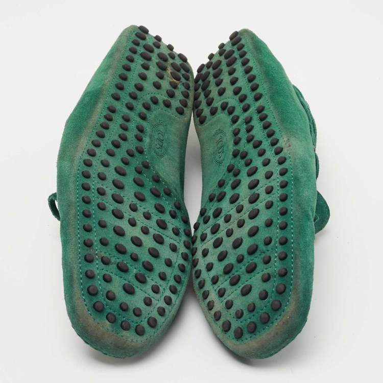 Pre Owned Tod's Green Suede Bow Slip On Loafers Size 43
