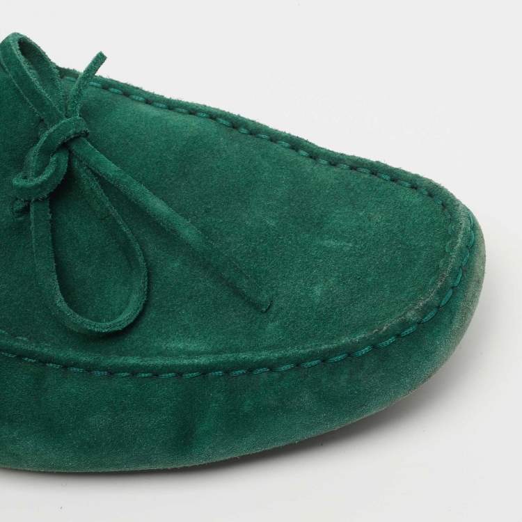 Pre Owned Tod's Green Suede Bow Slip On Loafers Size 43