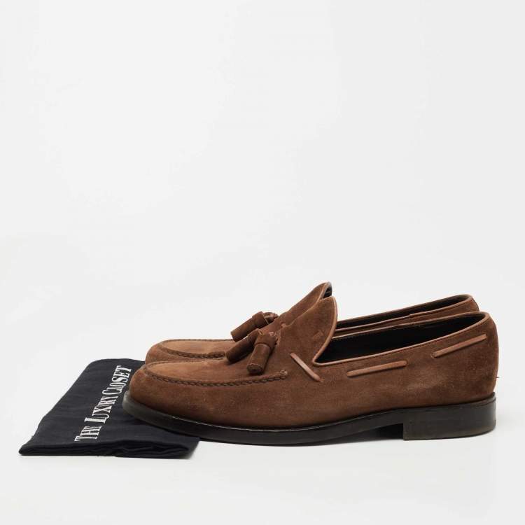 Pre Owned Tod's Brown Suede Bow Slip On Loafers Size 45