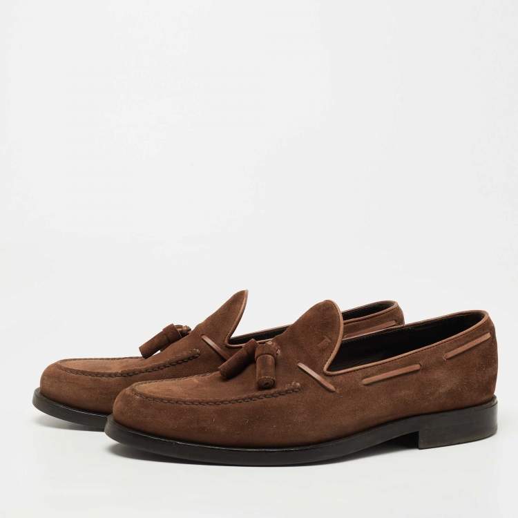 Pre Owned Tod's Brown Suede Bow Slip On Loafers Size 45