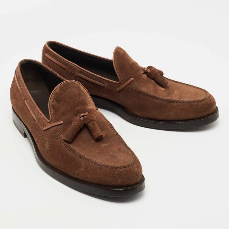 Pre Owned Tod's Brown Suede Bow Slip On Loafers Size 45