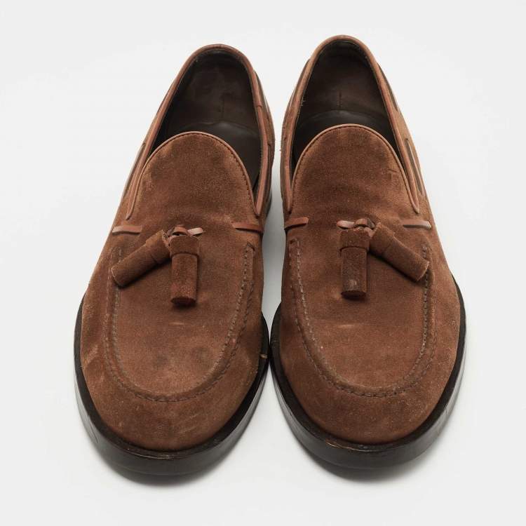 Pre Owned Tod's Brown Suede Bow Slip On Loafers Size 45