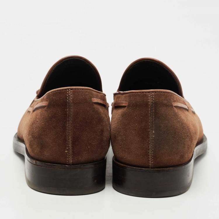 Pre Owned Tod's Brown Suede Bow Slip On Loafers Size 45