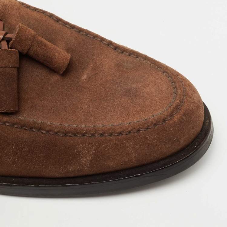 Pre Owned Tod's Brown Suede Bow Slip On Loafers Size 45