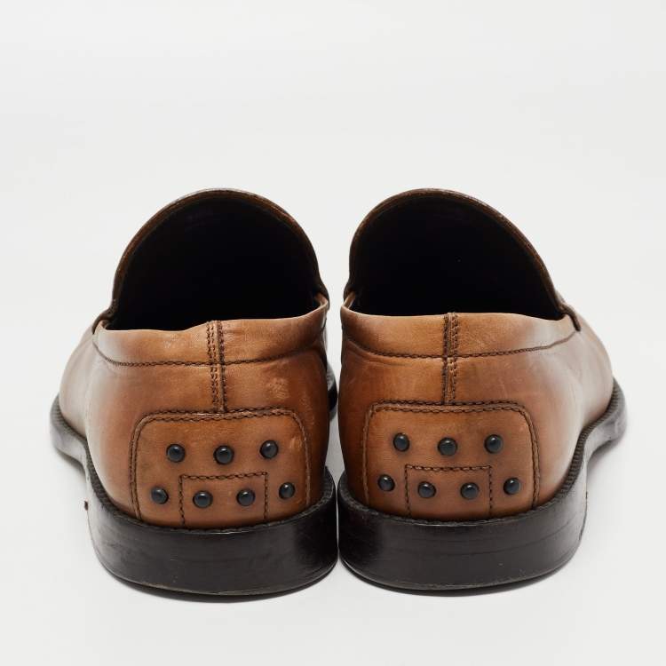 Pre Owned Tod's Brown Leather Slip On Loafers Size 45  