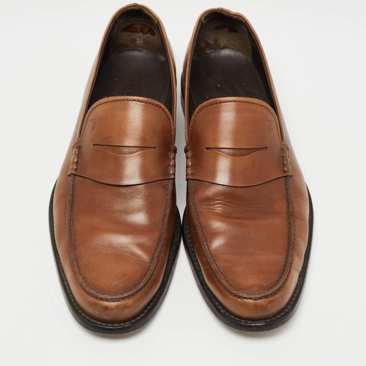 Pre Owned Tod's Brown Leather Slip On Loafers Size 45  