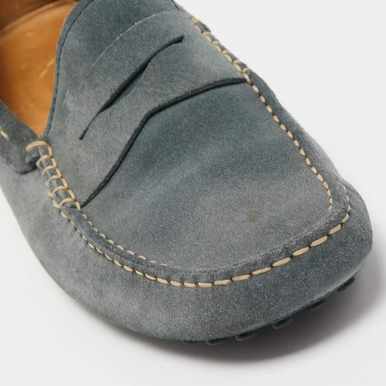 Pre Owned Tods Grey Suede Gommini Slip On Loafers Size 42