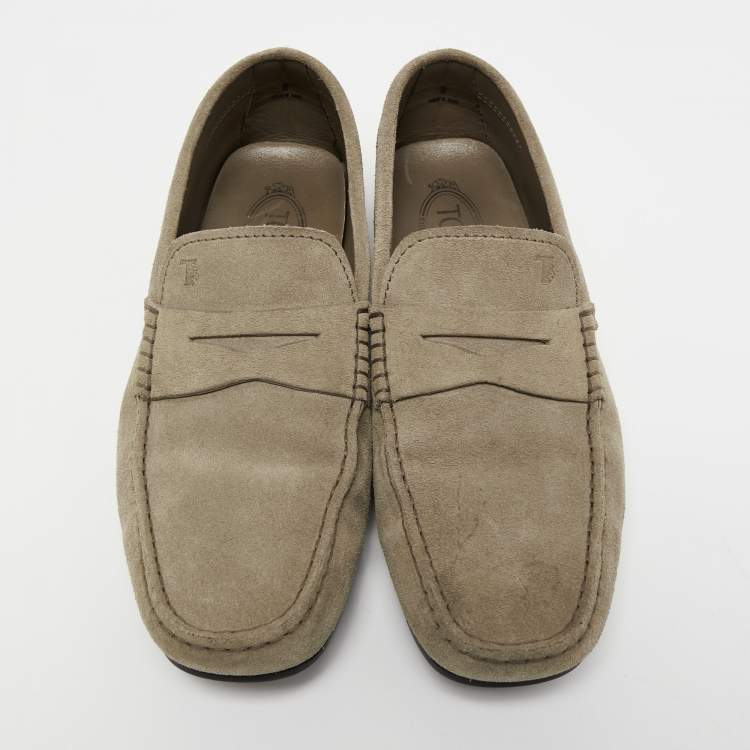 Pre Owned Tod's Grey Suede Gommini Loafers Size 42