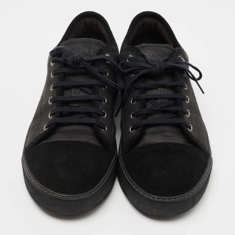 Pre Owned Lanvin Black Leather and Suede Lace Up Sneakers Size 41