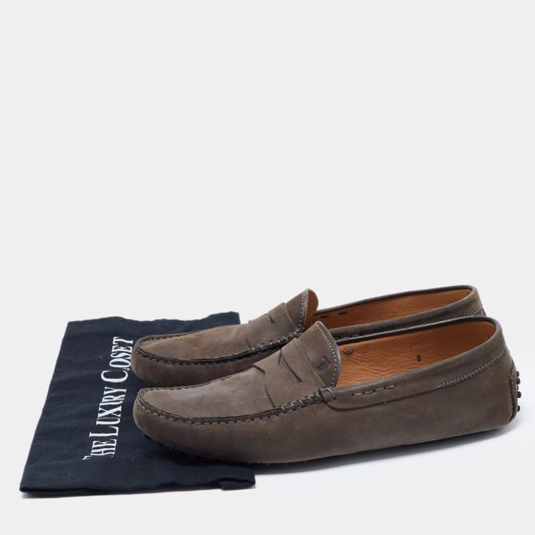 Pre Owned Tod's Dark Grey Nubuck Leather Gommini Loafers Size 42