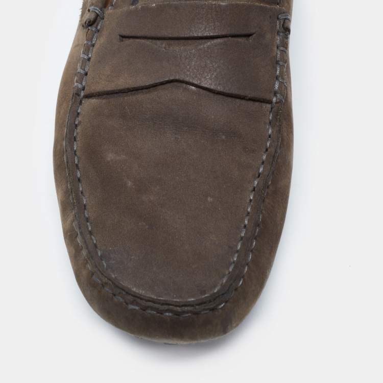 Pre Owned Tod's Dark Grey Nubuck Leather Gommini Loafers Size 42