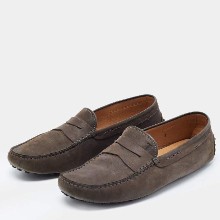 Pre Owned Tod's Dark Grey Nubuck Leather Gommini Loafers Size 42