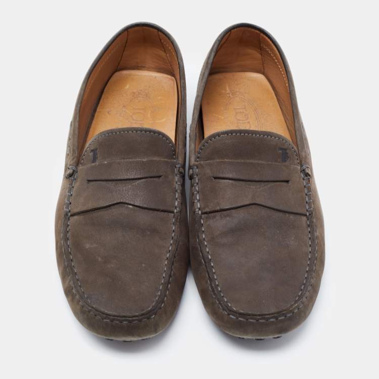 Pre Owned Tod's Dark Grey Nubuck Leather Gommini Loafers Size 42