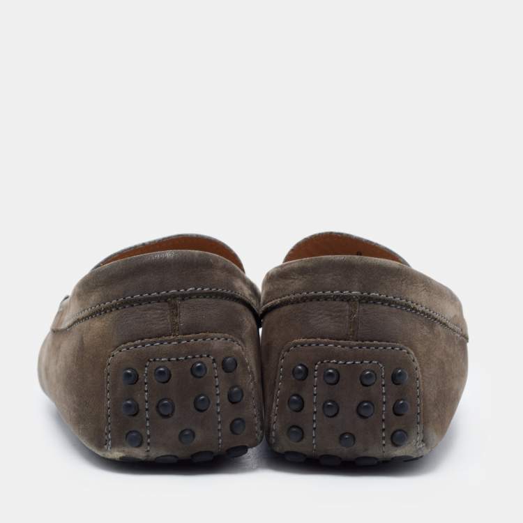 Pre Owned Tod's Dark Grey Nubuck Leather Gommini Loafers Size 42