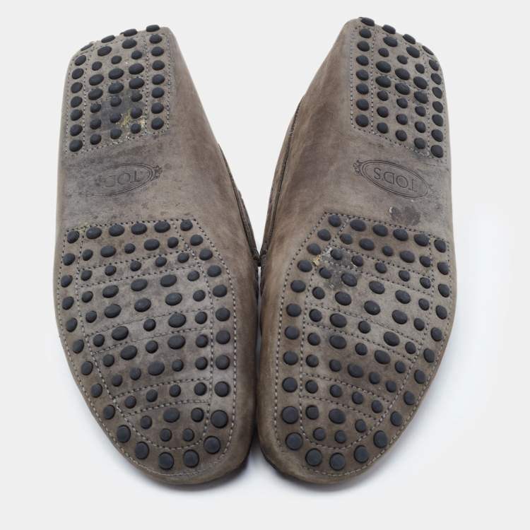 Pre Owned Tod's Dark Grey Nubuck Leather Gommini Loafers Size 42