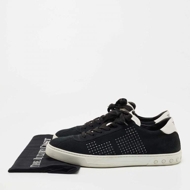 Pre Owned Tods Navy Blue/White Suede and Leather Low Top Sneakers Size 41.5
