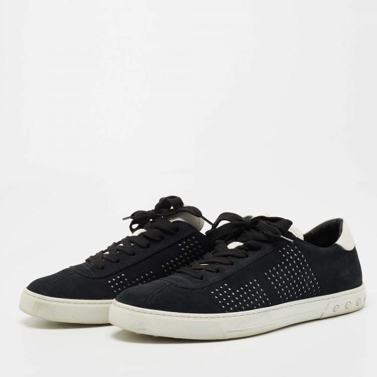 Pre Owned Tods Navy Blue/White Suede and Leather Low Top Sneakers Size 41.5