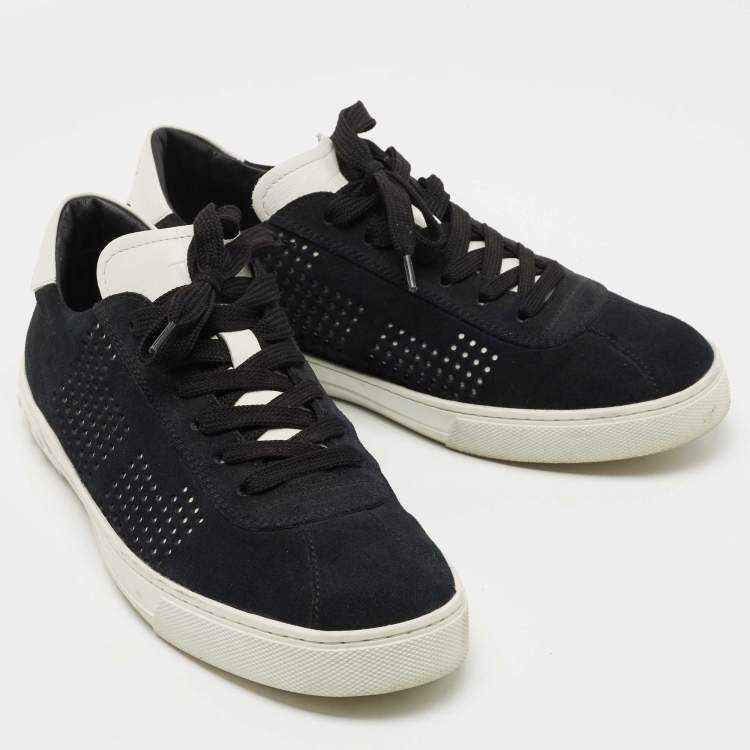 Pre Owned Tods Navy Blue/White Suede and Leather Low Top Sneakers Size 41.5