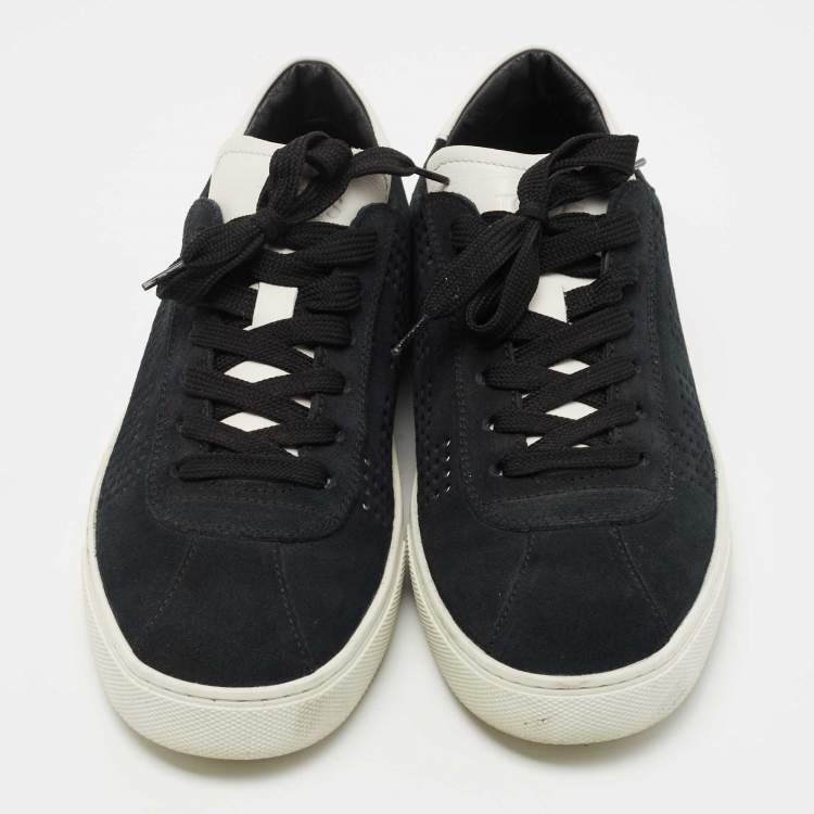 Pre Owned Tods Navy Blue/White Suede and Leather Low Top Sneakers Size 41.5