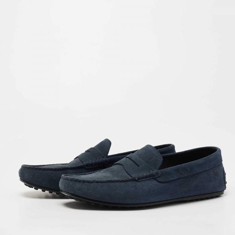 Pre Owned Tod's Blue Suede Gommini Loafers Size 41.5