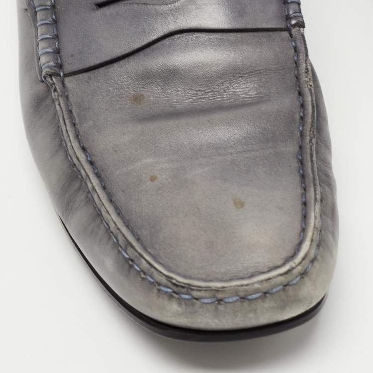 Pre Owned Tod's Grey Leather Penny Loafers Size 42