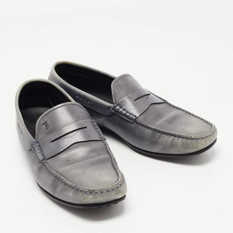 Pre Owned Tod's Grey Leather Penny Loafers Size 42