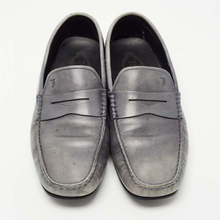 Pre Owned Tod's Grey Leather Penny Loafers Size 42