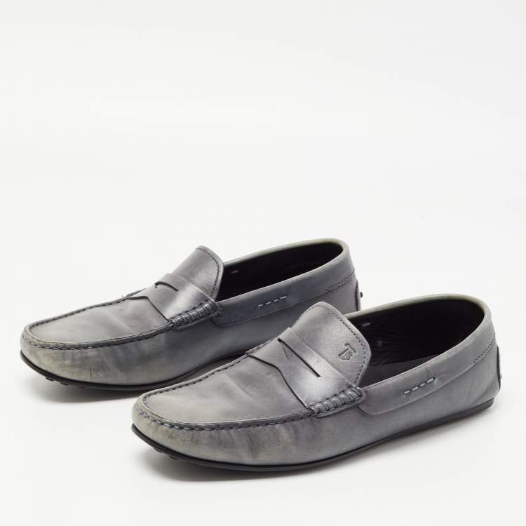 Pre Owned Tod's Grey Leather Penny Loafers Size 42
