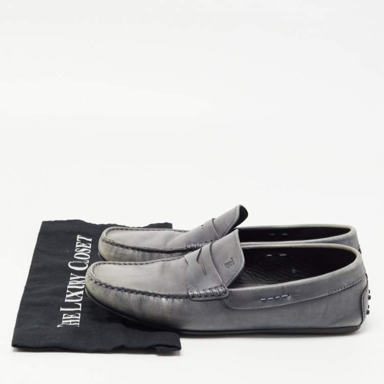 Pre Owned Tod's Grey Leather Penny Loafers Size 42