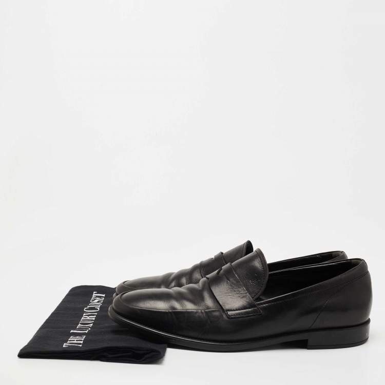 Pre Owned Tod's Black Leather Penny Slip On Loafers Size 39.5